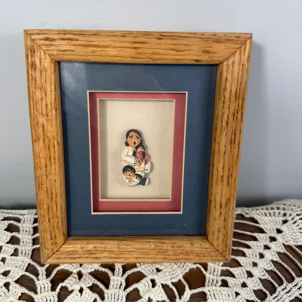 Molly Renner Tiddleybits Storyteller Shadowbox Art New Mexico Oak Frame Folk Art